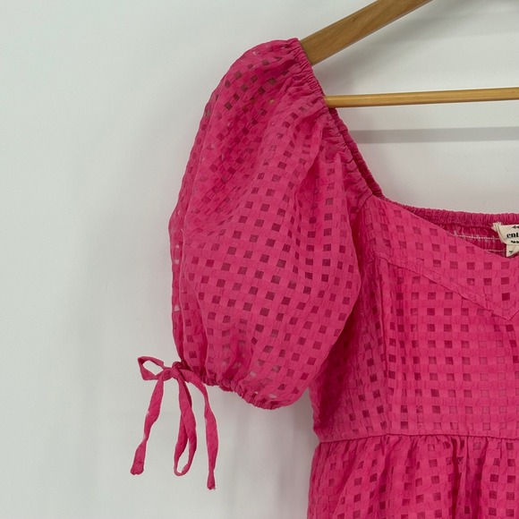 Entro Pink Gingham Puff Sleeve Smocked Ruffle Dress Coquette Girly Size Small - Picture 4 of 7